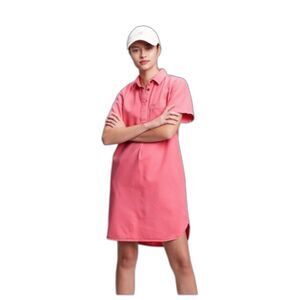 Gap Pink Denim Polo Shirt Popover Casual Midi Preppy Dress size Large